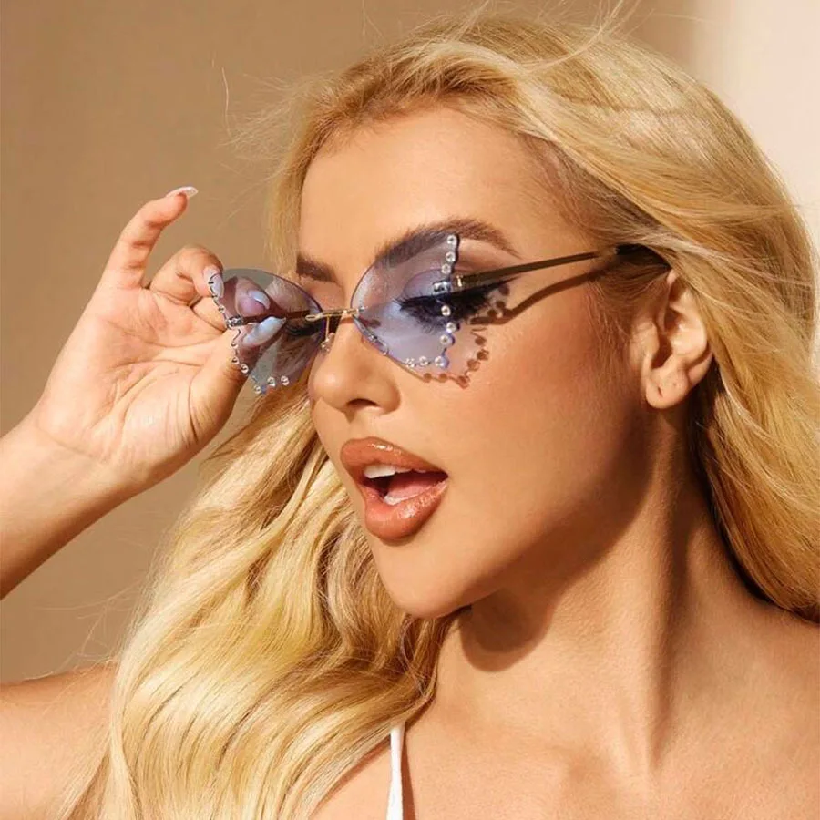 Luxury Butterfly Sunglasses Women Vintage Rimless Oversized Sun Glasses  Ladies Eyewear Gafas De Sol Pearl Sunglasses