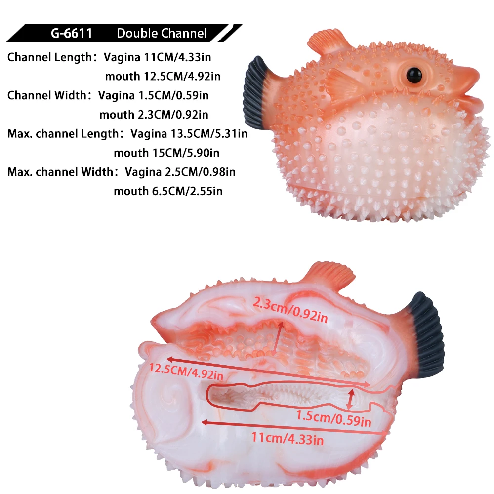 G6611 Blowfish Design Masturbators - Fleshy Vaginal Sex Toys for Men