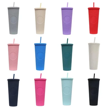 Reusable Drink Cup Colorful Bling Double Wall Plastic Mug 24oz Studded Tumbler With Custom Logo