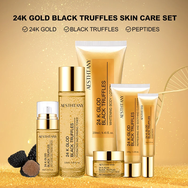Private Label Beauty Skin Care Product Kit 24k Gold Black Moisturizing