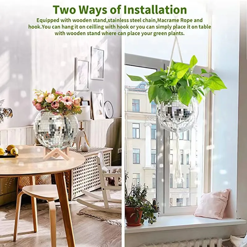 Glitter Ball Hanging Planter With Chain And Macrame Hanger Decoration