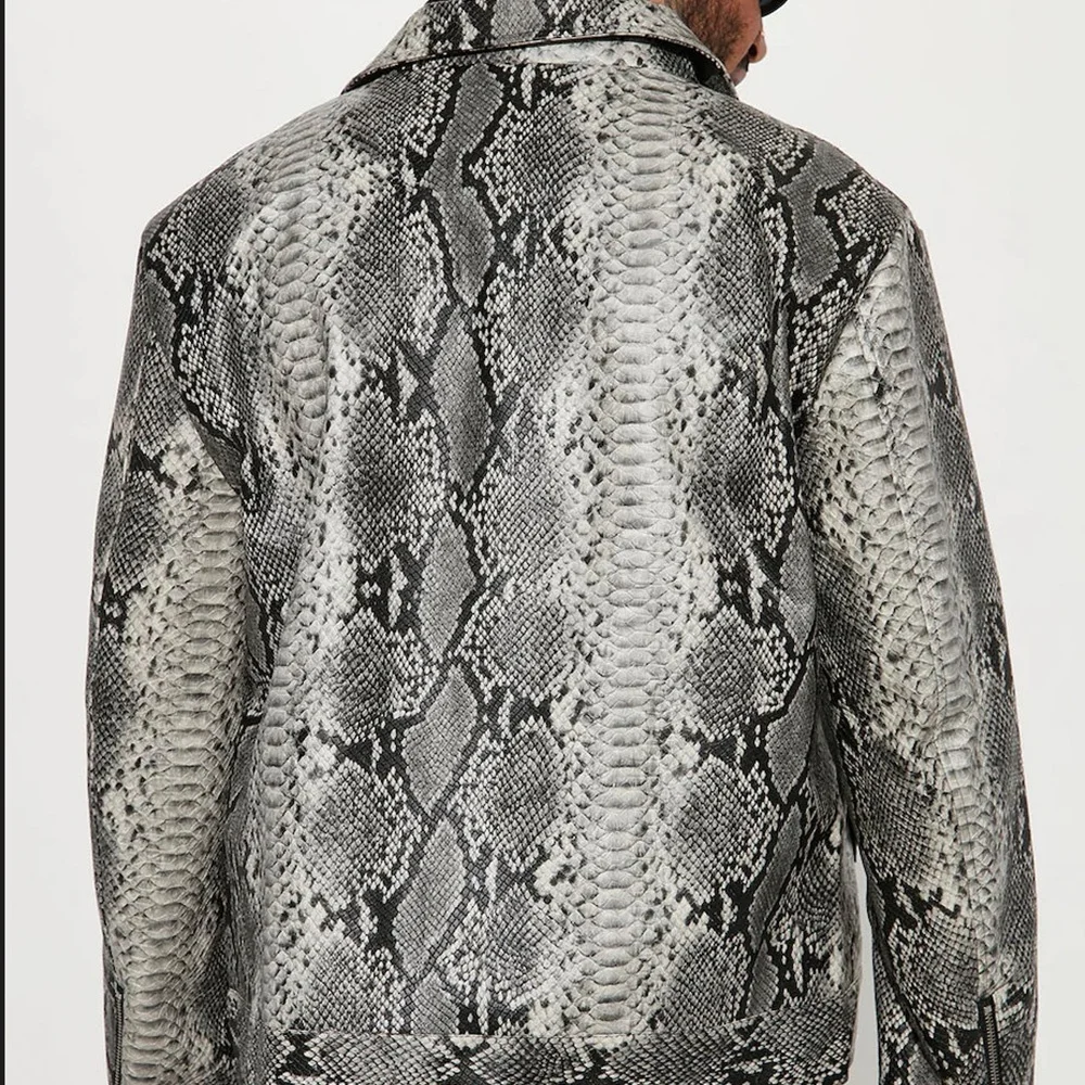 Men's Winter Snake-Embroidered Tracksuit with Genuine Cowhide