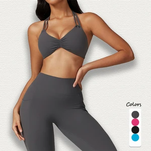 New Design Push-up Halter Breathable High Support Yoga Sports Bra with Quick-drying Solid Top for Women