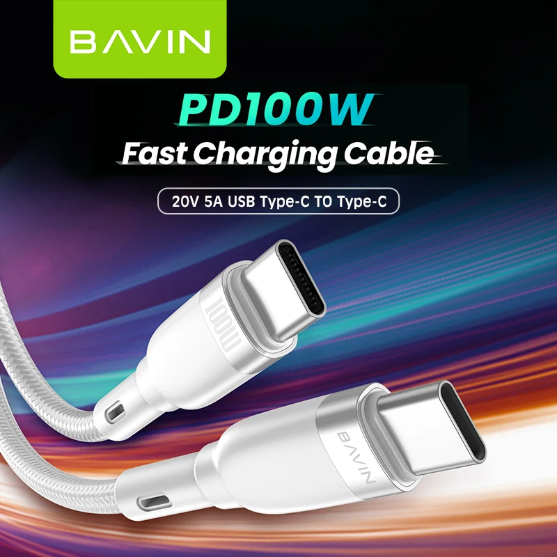 BAVIN CB229 Type C to Type C Quick Charge Usb C Cables 5a Charging Cable Nylon Braided 100W 5A Fast Charging Data Usb Cable
