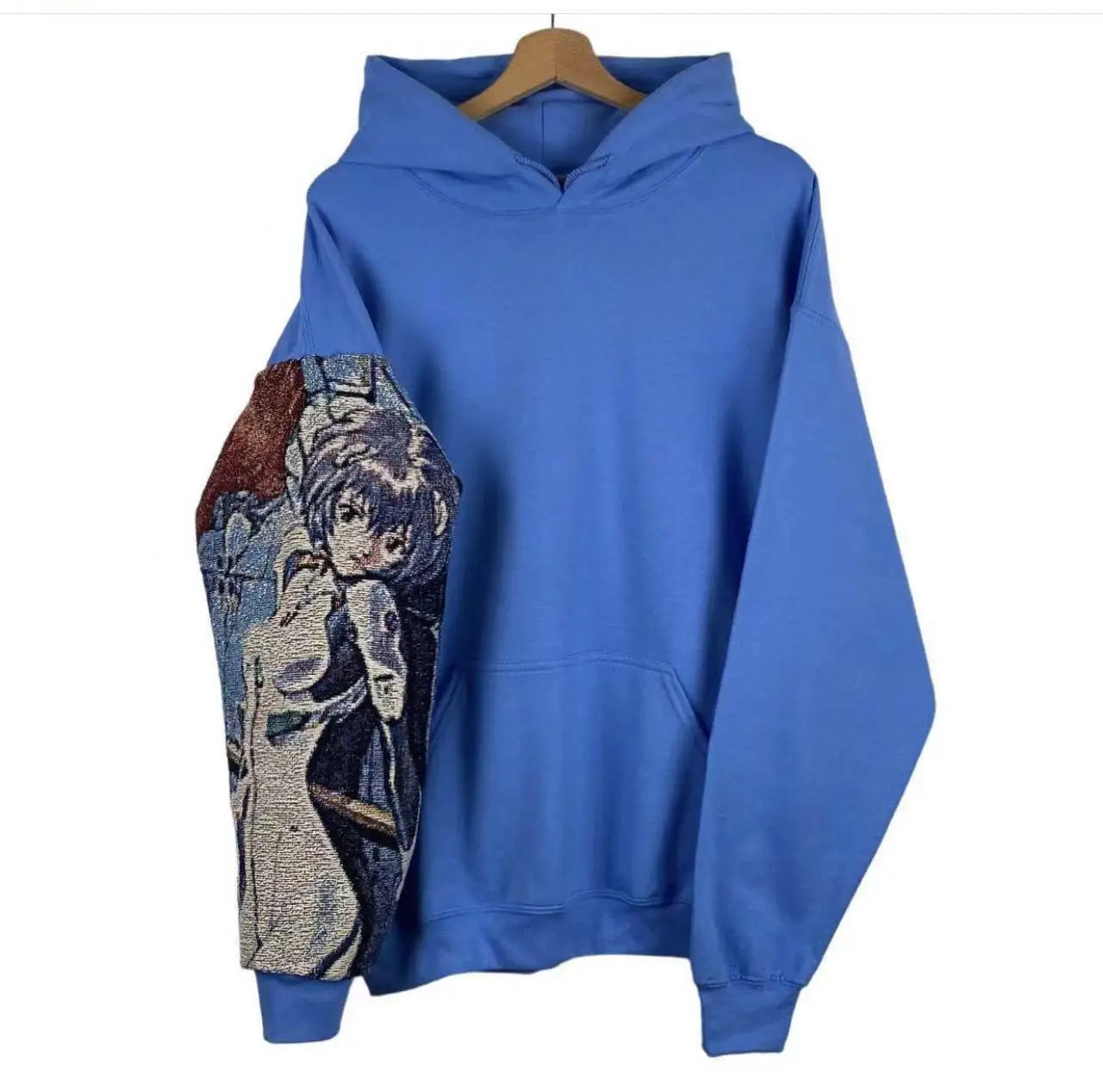 Custom Streetwear Hoodies Unisex Oversized 100% Cotton Fleece Pullover Kangaroo Pocket Woven Tapestry Cartoon Hoodie for Men gallery 9