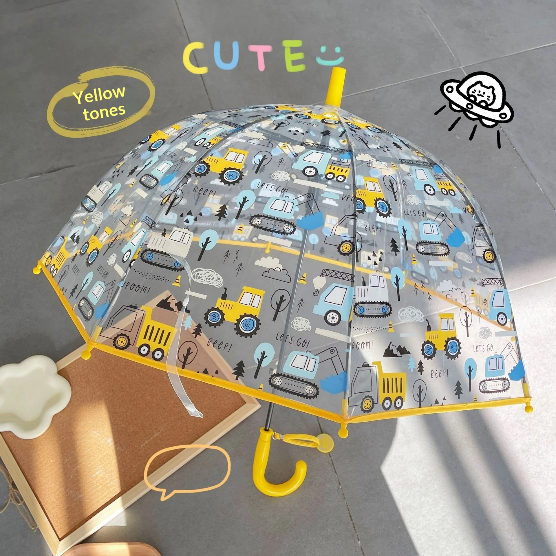 Engineering Vehicle Girls' Kindergarten Primary School Students Children's Umbrella Cute Thickening Semi-Automatic Long Umbrella