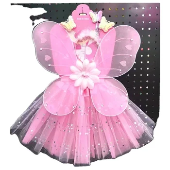 Kids Fairy Wing Costume Set Tutu Dress Magic Wand Butterfly Wings Girls ...