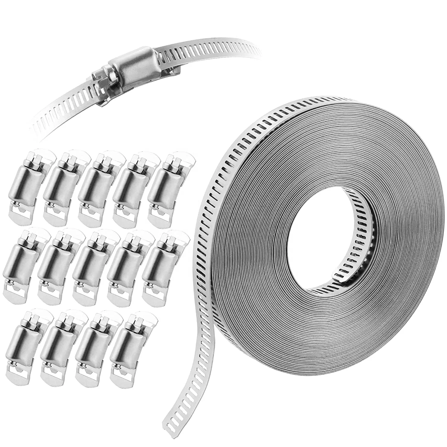 Klem Ducting Udara Klem Selang Rol Pita Tanpa Ujung Berlubang Tipe Amerika  Stainless Steel untuk Pipa Otomotif Tabung Kabel