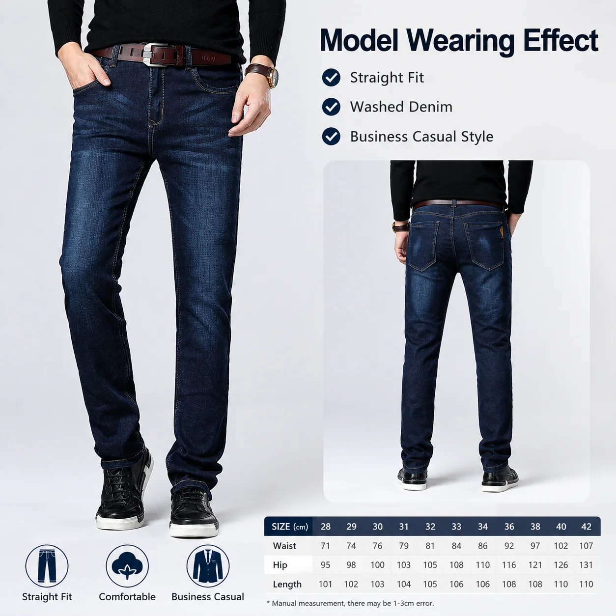 Factory Custom Business Edition Loose Men's Stretch Jeans Straight Plus Size Formal Casual Men Jeans