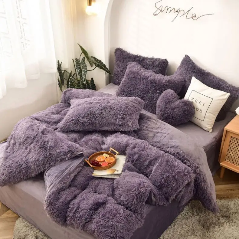 Cozy Furry Comforter Fluffy Bedding Set 