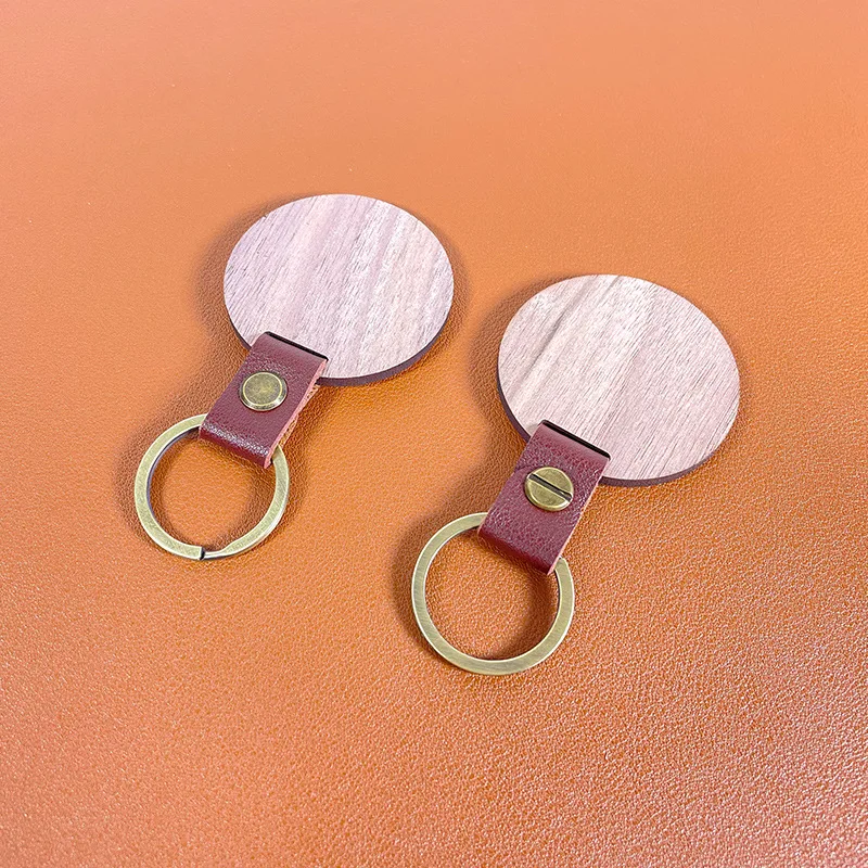 Wholesale Customize Logo Diy Blank Wood Leather Keychain Wood Laser ...