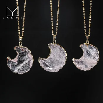 Raw Clear White Crystal Quartz Healing Moon Crecent Charms Pendant Everyday Necklace for Perfect Gifts