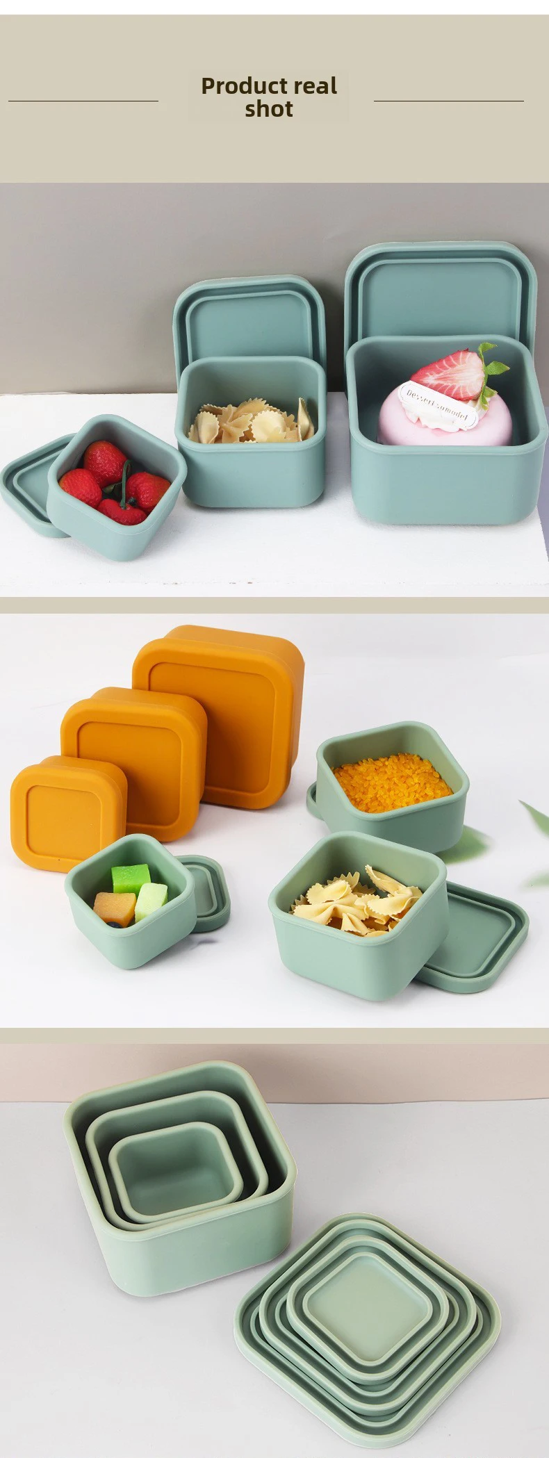 Simple Square Thickened Silicone Lunch Box for Office or School Use Microwave Food Storage with Sealed Fresh-Keeping details