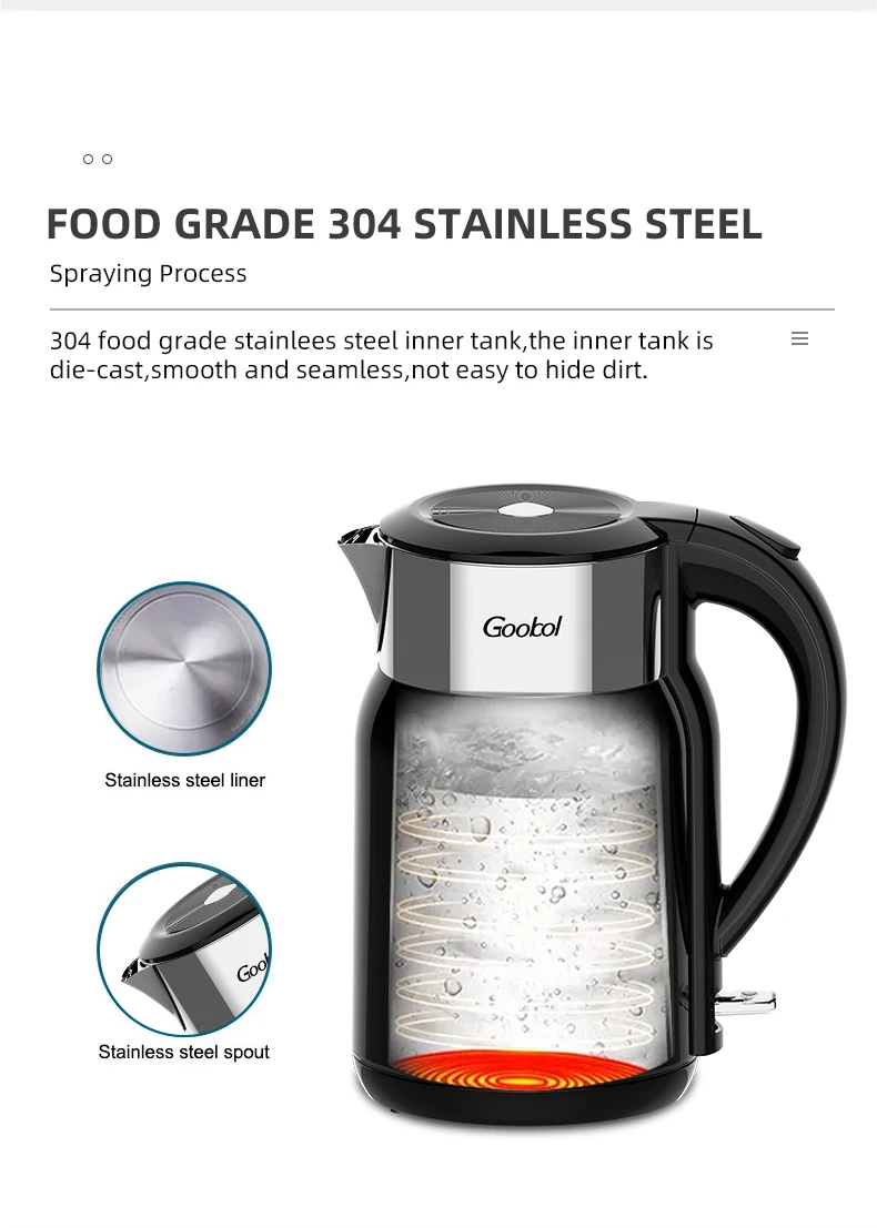 Electric Kettle Teapot 1.7 Liter Fast Water Heater Boiler Stainless