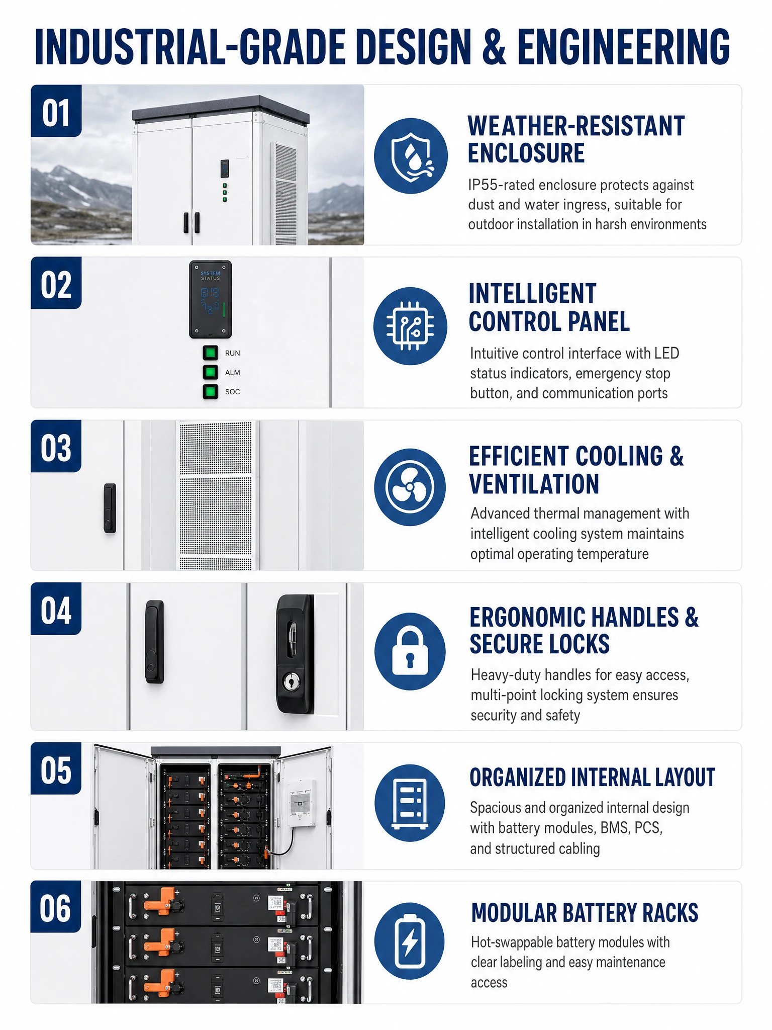 Factory Direct Commercial Industrial Energy Storage System LiFePO4 Battery Cabinet Solar Backup Peak Shaving Power Solution
