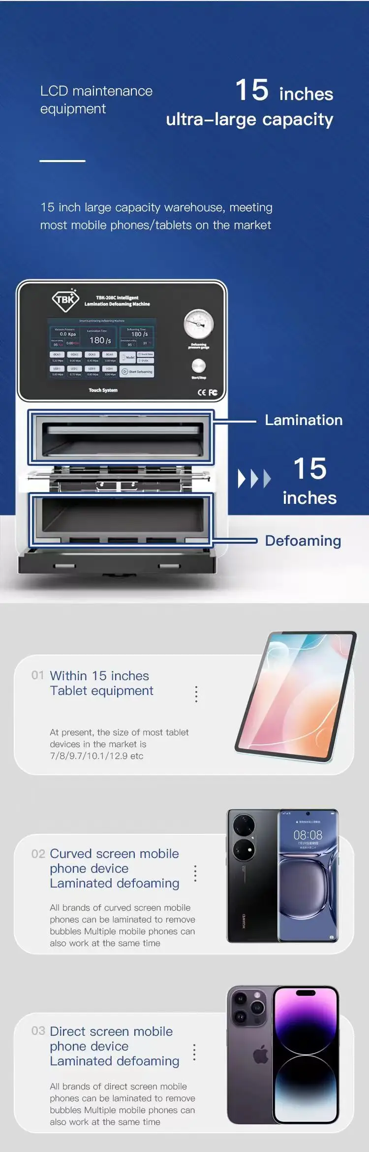 New TBK 208C 15inch Lamination and Defoaming Machine Phone Repair Machine Tool for Phone Tablet ipad Refurbish