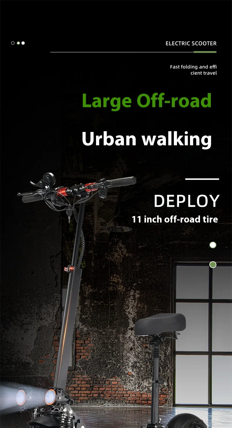1200W Folding E-Scooter 18Ah Lithium Battery for 11