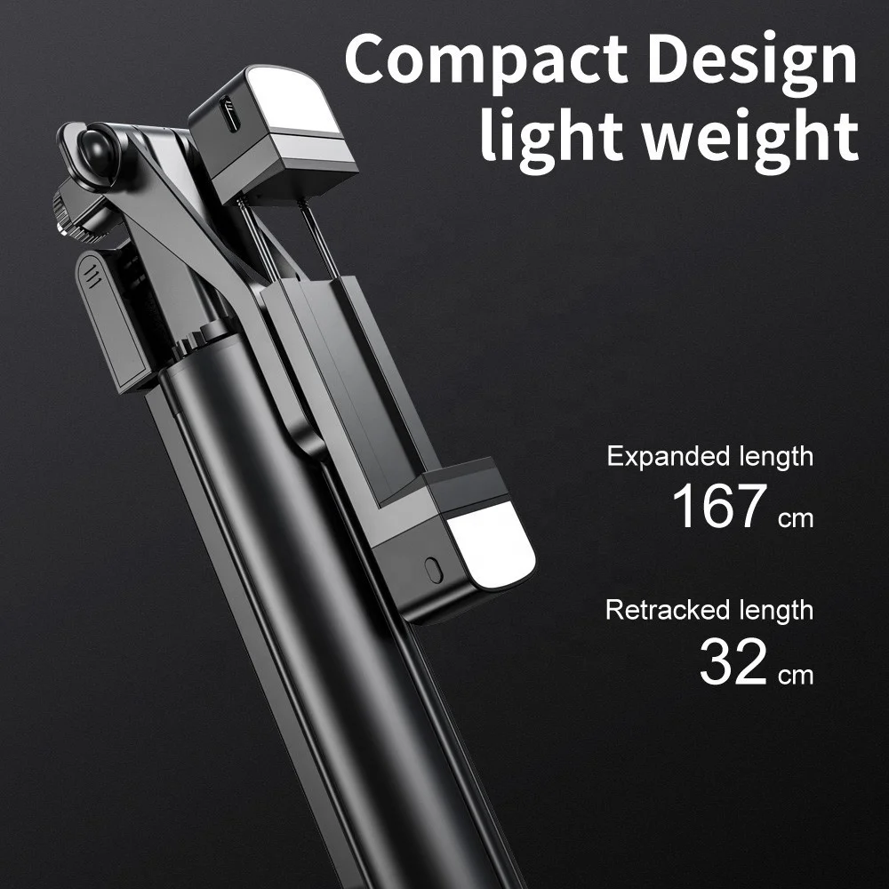 Dual LED Fill Light Foldable K30 Selfie Stick with for Bluetooth Handheld Stabilizer Shutter Remote and Tripod-for Selfies