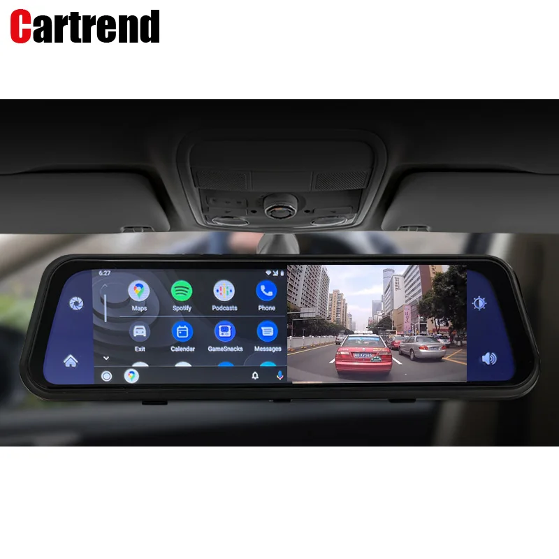 9.66 Dash Cam Mirror Wireless Apple CarPlay Android Auto Front