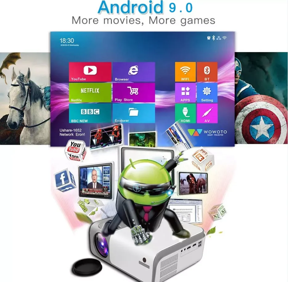 【未使用品】Smart Android Cinema Projector SXZ Projector C55 - Android 9.0 Portable 50-300 Inch Display