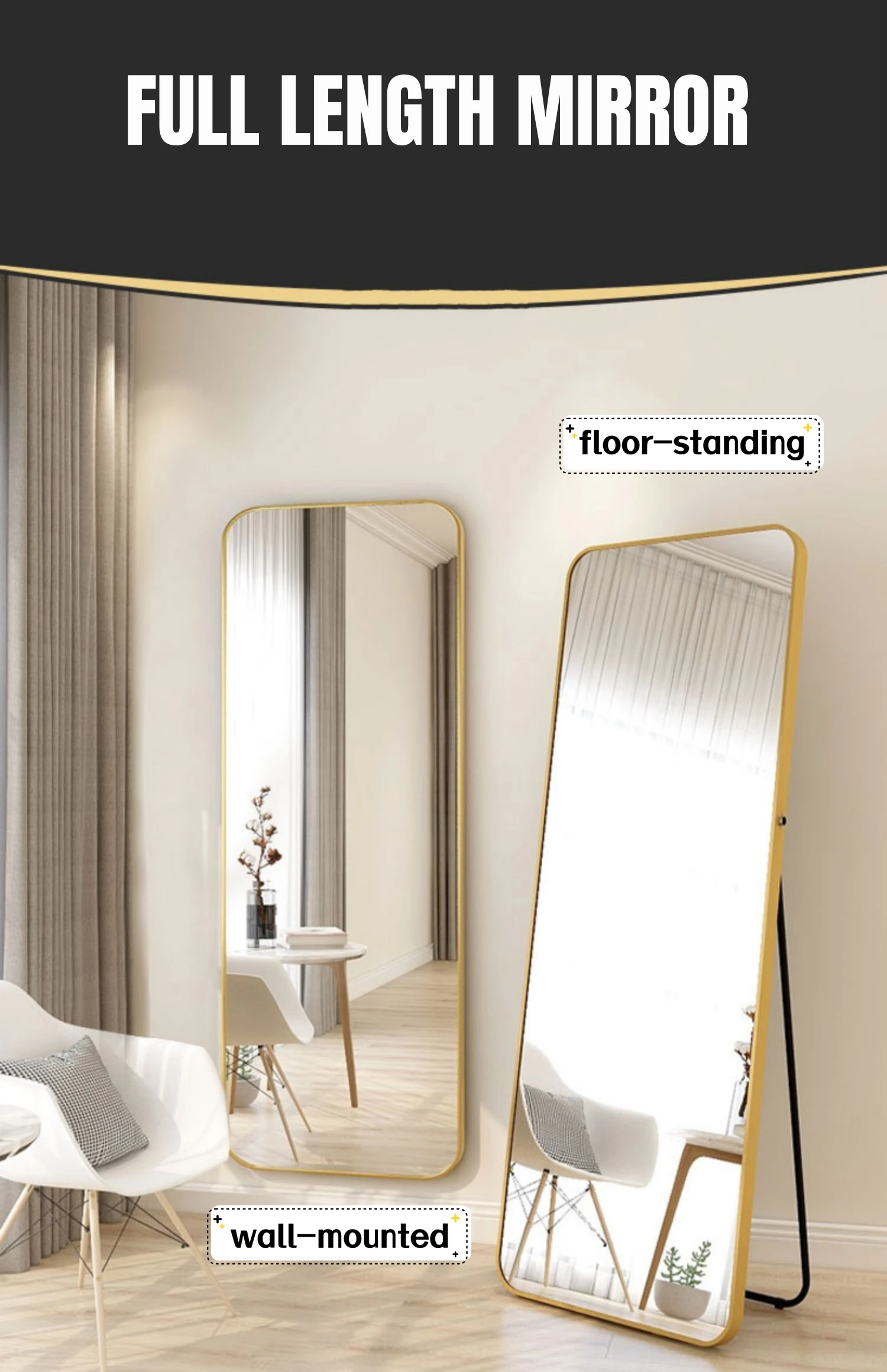 product aluminum frame full length long mirror wall metal bedroom floor full length dressing living room standing mirrors with stand253-0