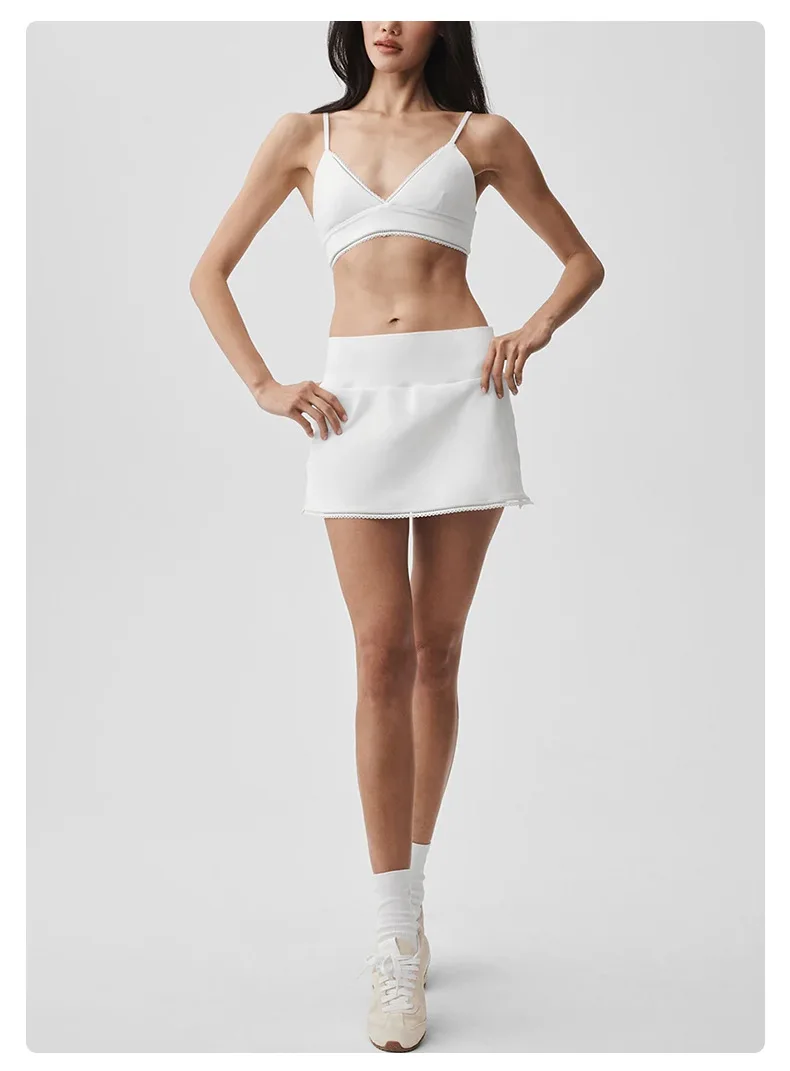Lace bra lace skirt yoga clothes High waist abdominal-shaping slimming sling blouse running sports three-piece suit — detail