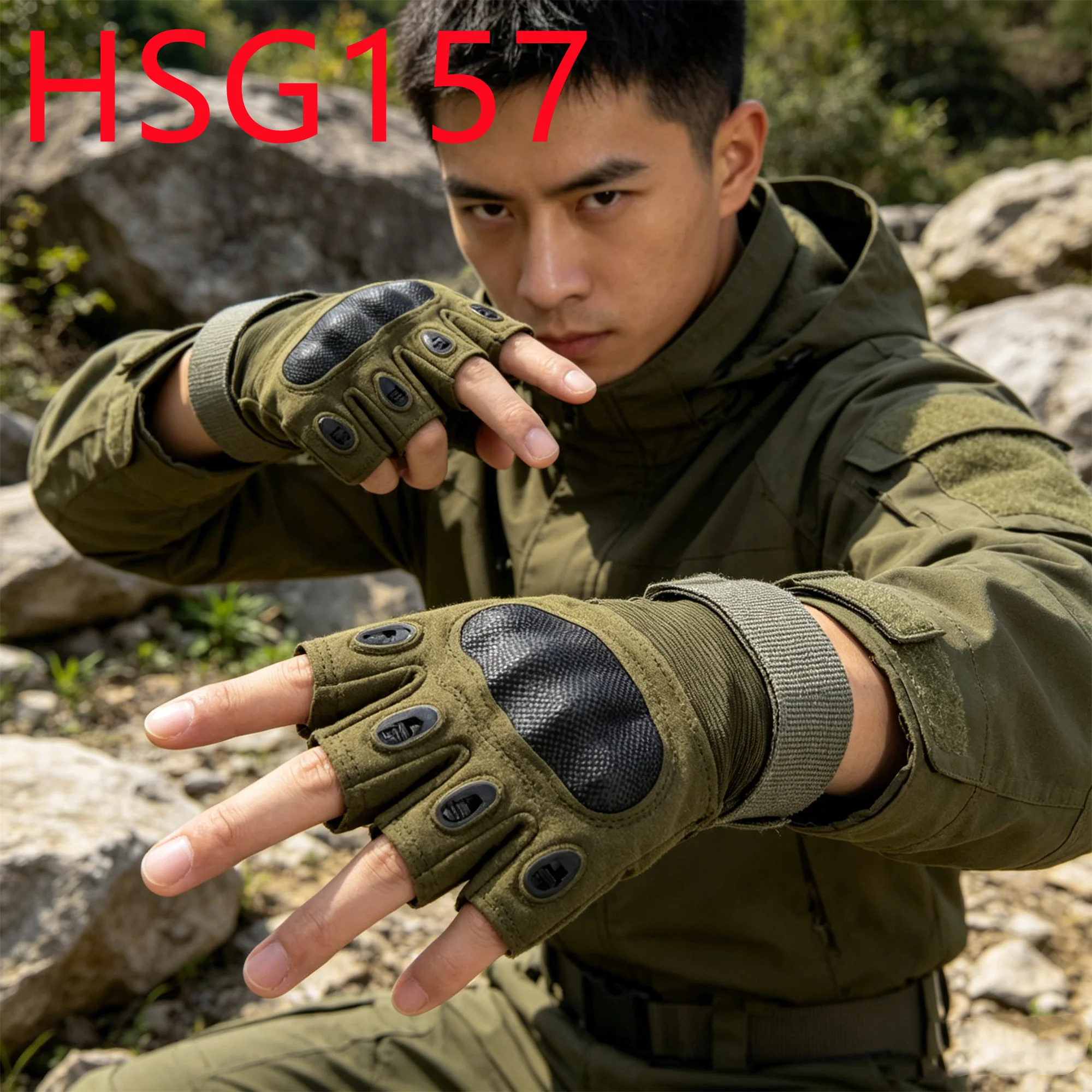 HY,Nasty Conditions Reinforced Knuckle Half Finger Tactical Grade Gloves Long-lasting Performance Green Combat Gloves HSG157
