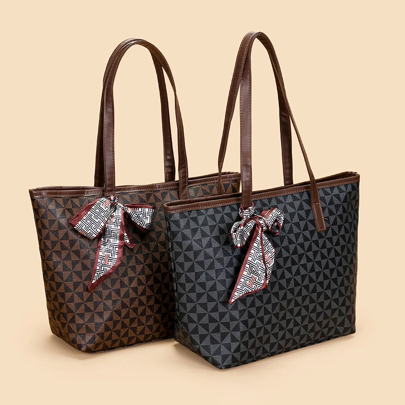 Large Capacity Fashion Printed Women's PU Single Strap Shoulder Tote Bag Handbag Zipper Closure Anti-Theft Waterproof Portable