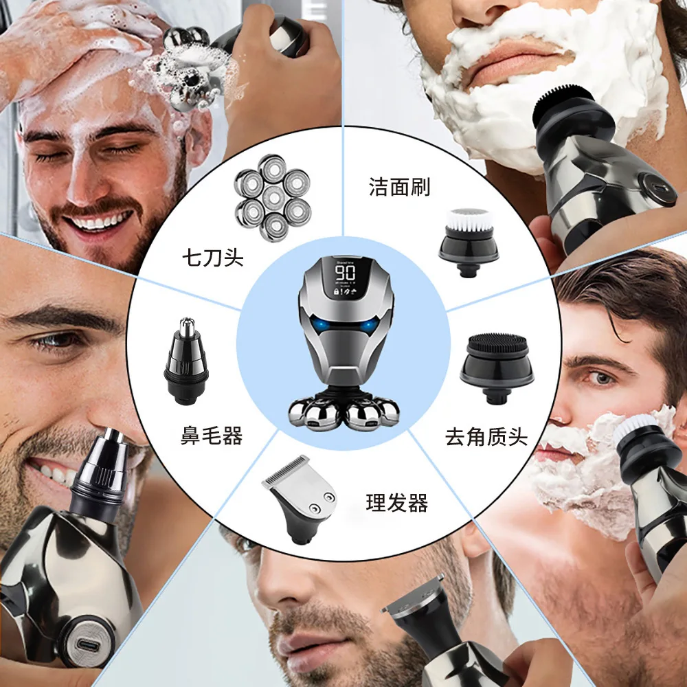 Men's Seven-Blade Multi-Functional Electric Shaver Waterproof USB Power Replacement for Face & Body Household Use factory
