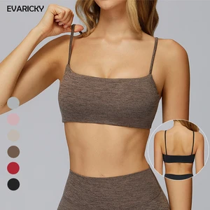Evaricky Breathable Medium Support Yoga Sports Bra Double Strap Open Back Workout Top Four-Way Stretch Quick Dry Elastic Padded