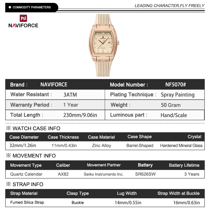 NAVIFORCE Women Watch Top Brand Luxury Fashion Original Luminous Wristwatch Silicone Bracelet Original Simple Female Clock 5070