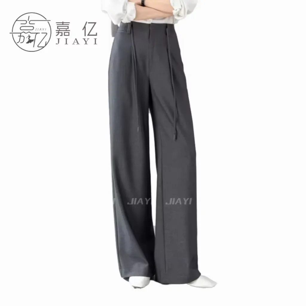 Women's High Waisted Straight Long Palazzo Trousers Casual Loose Fit Zipper Fly Pants for Office Business Work in Spring