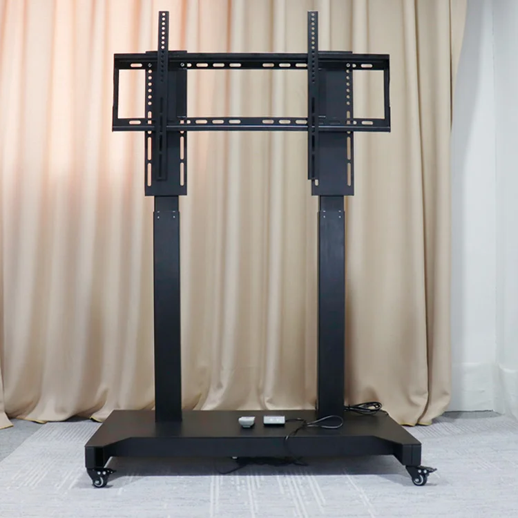 カラー リモコン高さ調節可能モバイル電動tvリフトフロアスタンドローリングtvカートフラットスクリーン用tvスタンド5284インチ