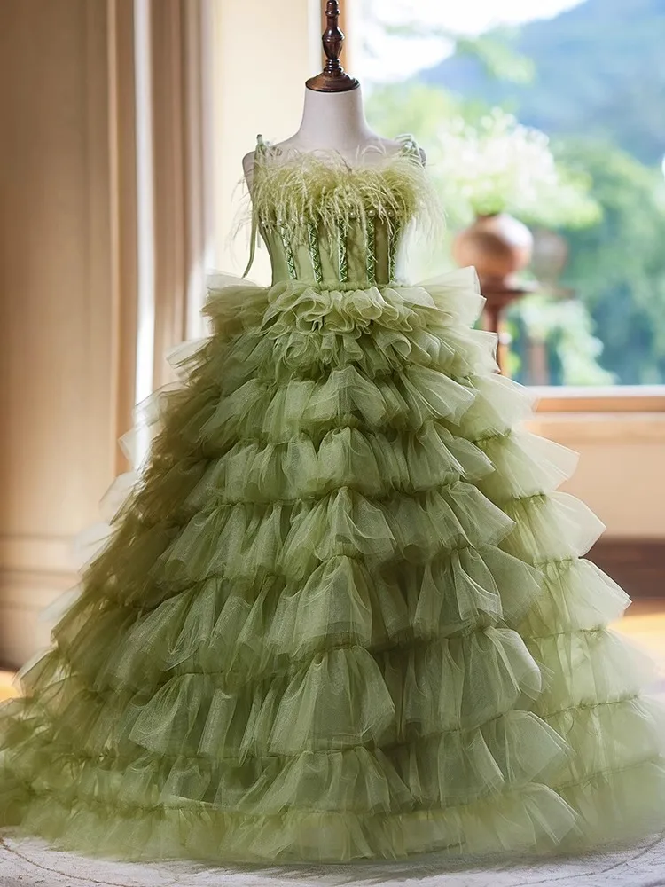 S3743R New Style Green Fluffy Fashion fairy Gorgeous Sweet Design  Fashionable Princess Flower Girl Dress| Alibaba.com