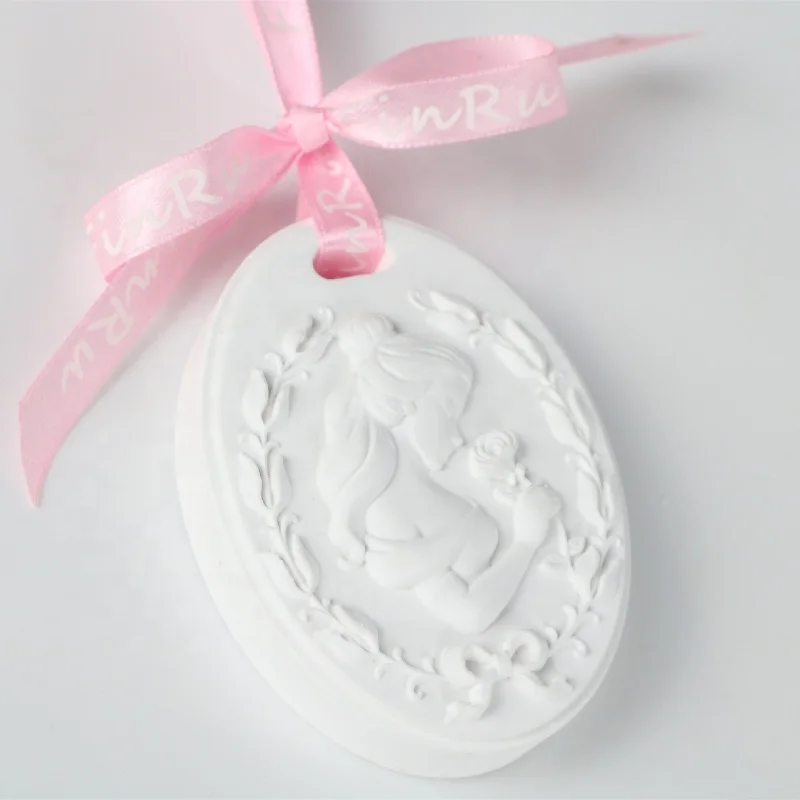 Customized Embossment Porous Ceramic Scented Stone Hanging Car Air Freshener Home Decoration Aroma Essential Oil Diffuser