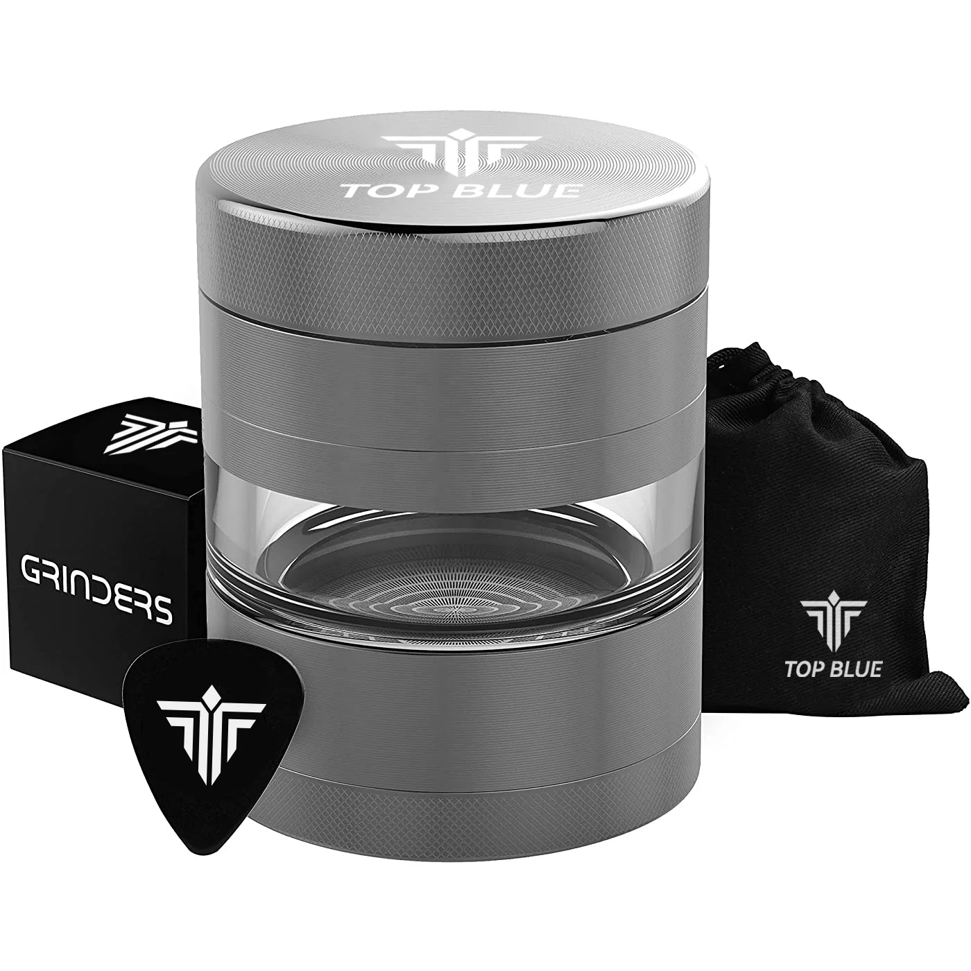 5 Piece Manual Herb Tobacco Grinder 2.5 Inch Gunmetal Portable Aluminum