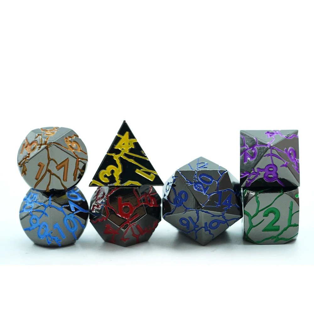 Drage-sprekk metallisk regnbue 7-deler RPG D&D polyedriske terningssett til Dungeons and Dragons