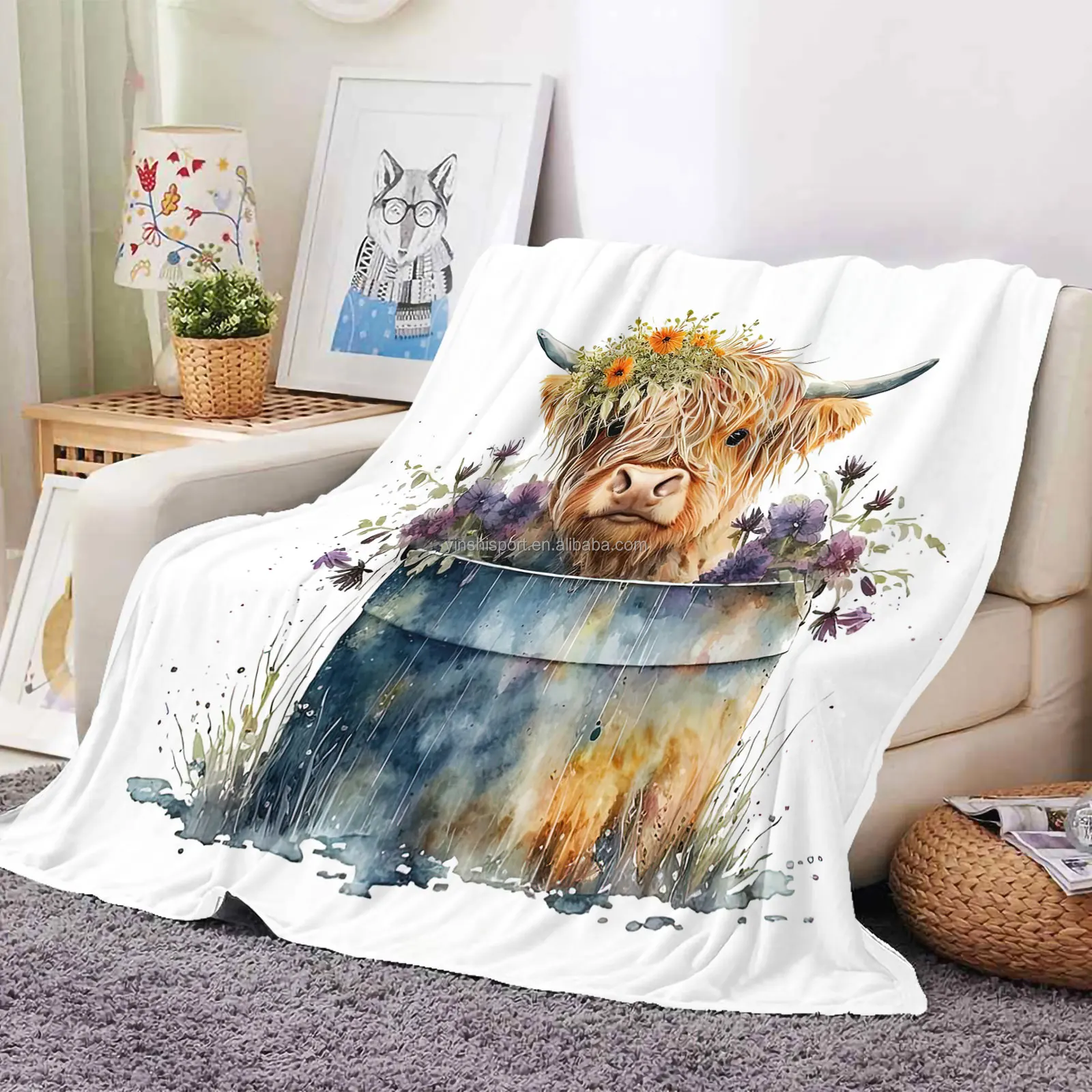 Cute Cow Pattern Peso Pluma Sublimation Fleece Travel Throw Blanket ...