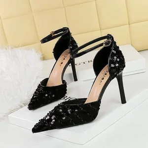 2026 Designer Woman's Stiletto Heels Shoes Pointy Toe Slipper Embroidered Beaded Lace Mesh Sandals with Thin Heels for Summer