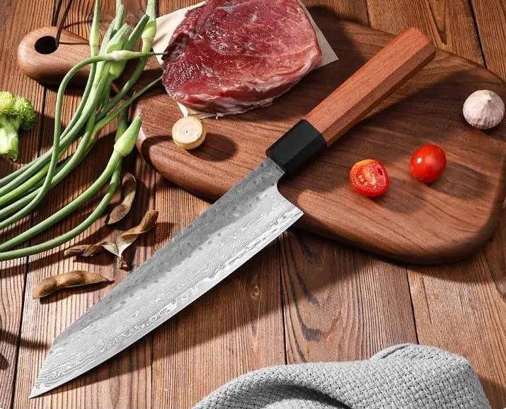 Damascus Steel VG10 Japanese Chef Knife - Hand Forged High Carbon Kitchen Knife with Wood Handle