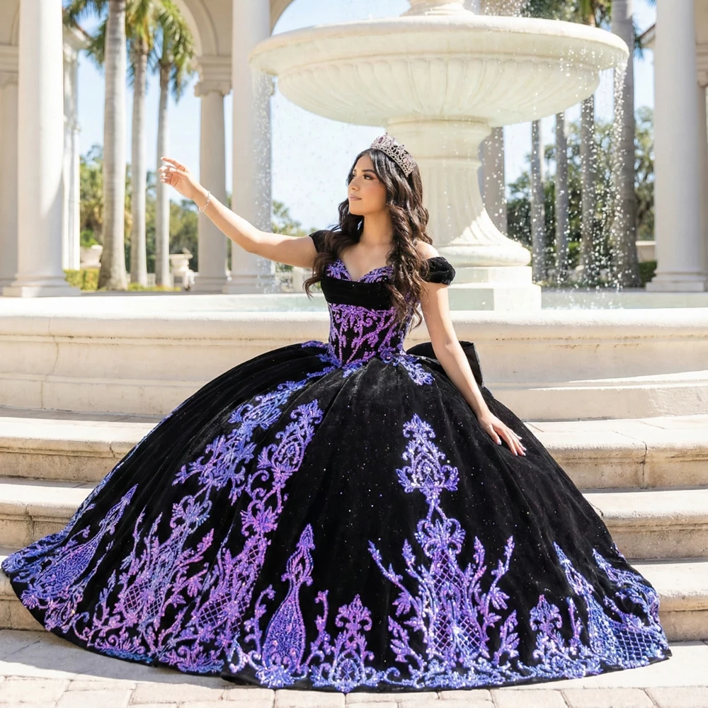 quinceanera dresses purple and black Jancember 1507 Luxury Velvet Dress Sequin Ball Gown Gothic Bridal Gown Formal Marriage Ceremony Event Color:#3-Dark Magenta Step into the spotlight 2025_hero_products Magenta Knit Dress -