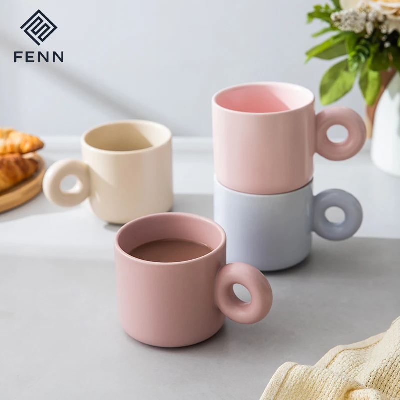 Promotion Modern Custom Round Thick Handle Ceramic Nordic Matte Glaze Porcelain Coffee Mug For Mom Present