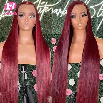 HD 13x4 Burgundy Lace Front Human Hair Wigs For Women Pre Plucked Colored Straight Transparent Lace Frontal Wig Human Hair