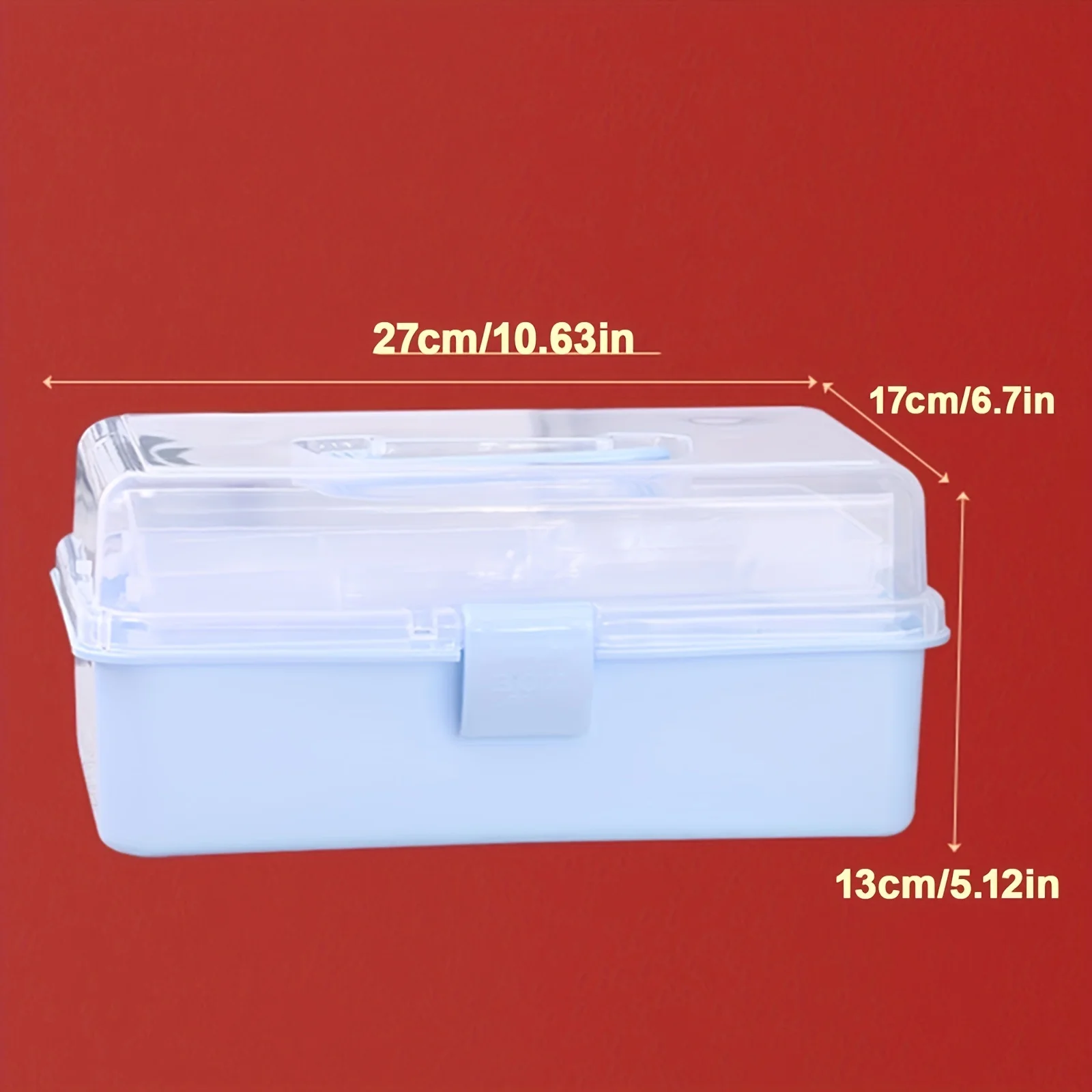 11'' Clear Plastic Craft Storage Box, Sewing Box Organizer 3-Layers with Removable Tray, Art Storage Box with Handle