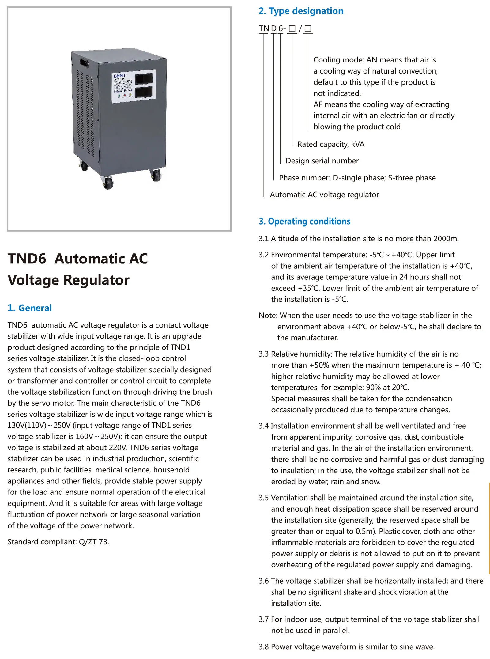 Chint TND6 Single phase SVC TND6-10AF 10kVA TND6-15AF 15kVA Input 130V to 250V CHNT Automatic Voltage Regulator Stabilizer