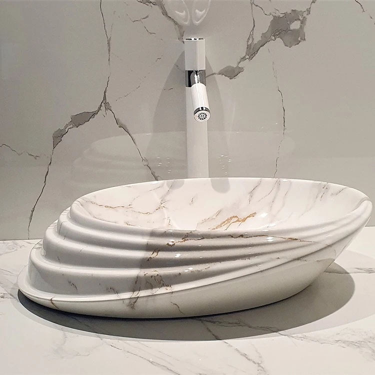 Special Wave Shape Oval Ceramic Sink Marble Design Basins Luxury Stone ...