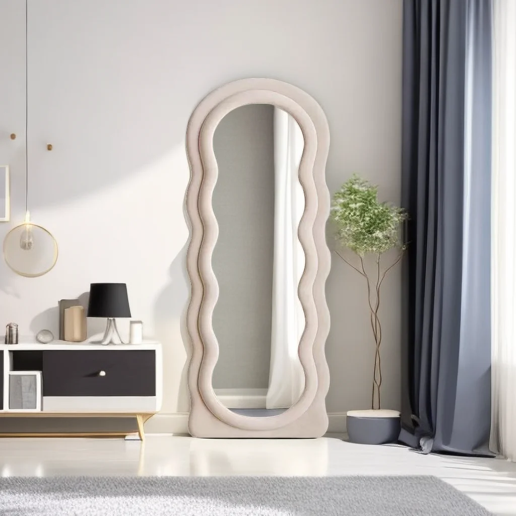 Custom Vintage Home Design Wall Floor Standing Mirror Asymmetrical Arch Irregular Full Length Body Long Wavy Framed Glass