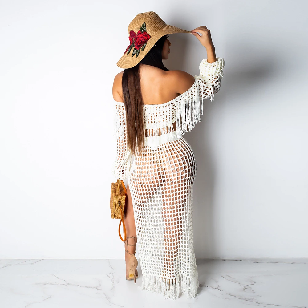 2021 Summer see through Tassel maxi dresses 7 colors  women  two piece set women clothing  S3554