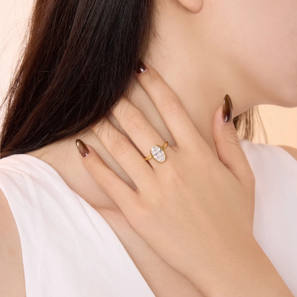 KAKODIY Stunning Fine Jewelry 18K Gold Plated 925 Sterling Silver Imitation Cubic Zirconia 8*12mm Oval 5A Zirconia Women's Bridal Wedding Ring detail 3