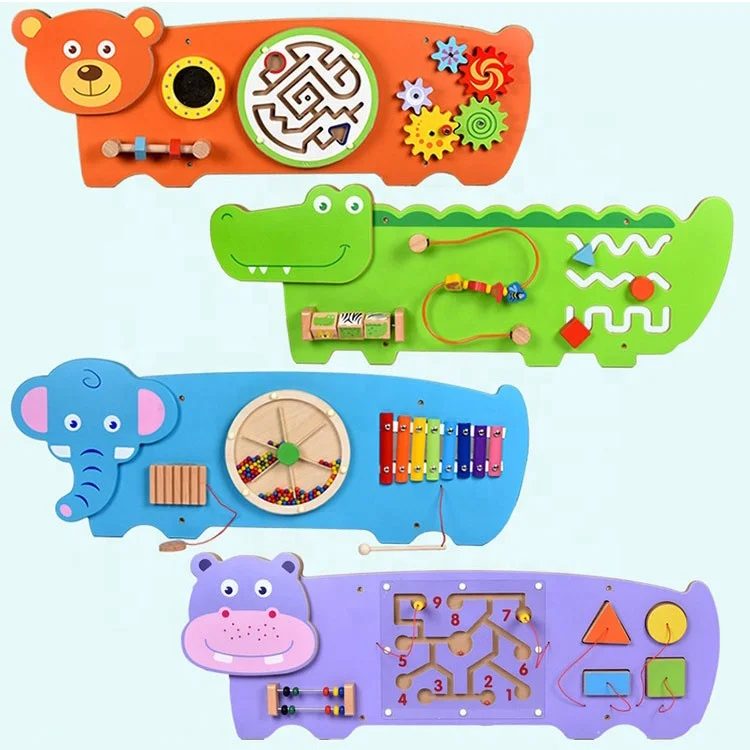 Educational Percussion Instrument Puzzle Montessori Materials Animal Wall Panel Wooden Wall Game Busy Board